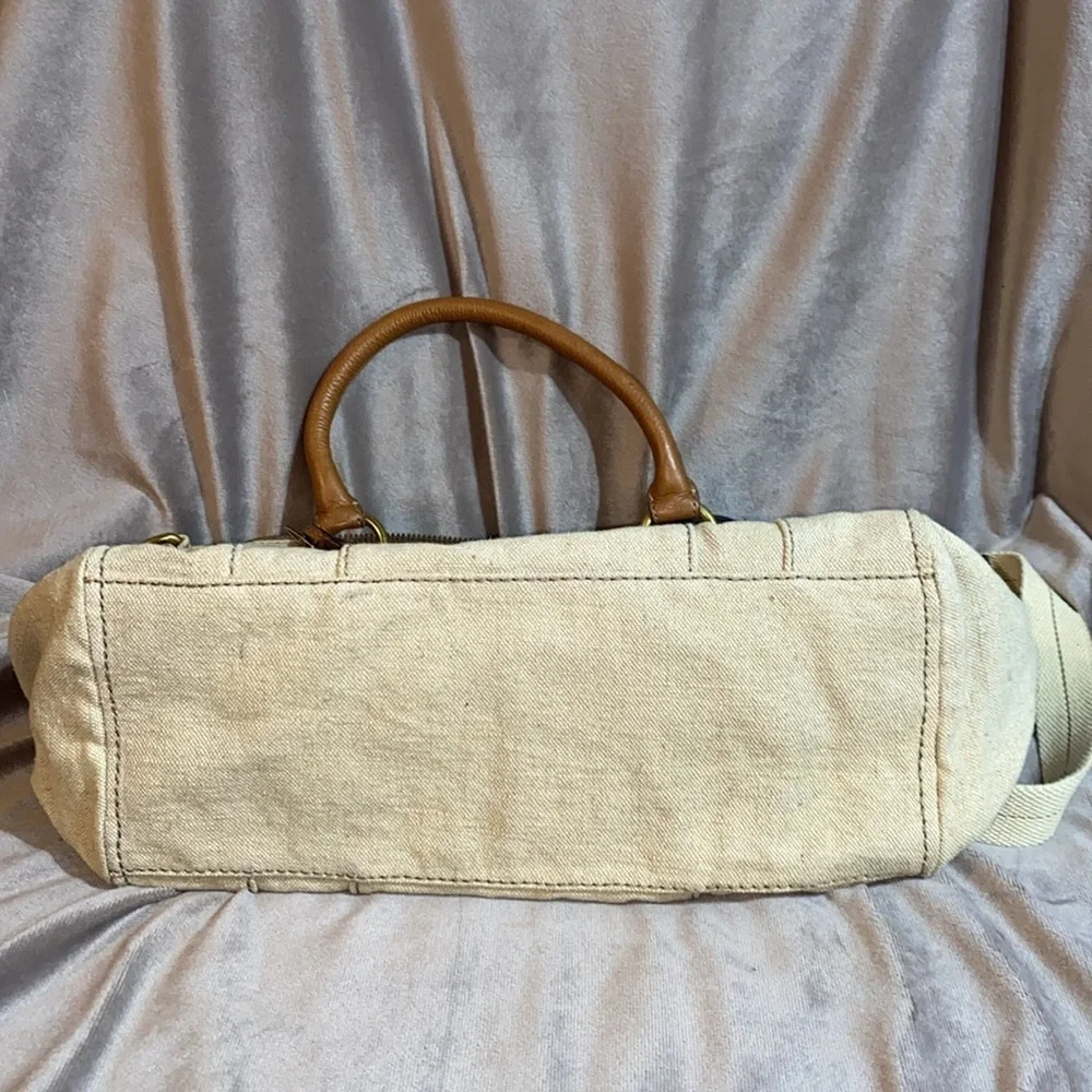 FOSSIL Grayson Beige Canvas Fabric Satchel & Fossil Popstich vintage Wallet 🆕